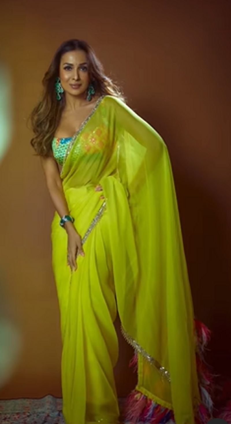 Malaika Arora Flaunts her style in Manish Malhotra designed lemon colors saree pallu is special dpl