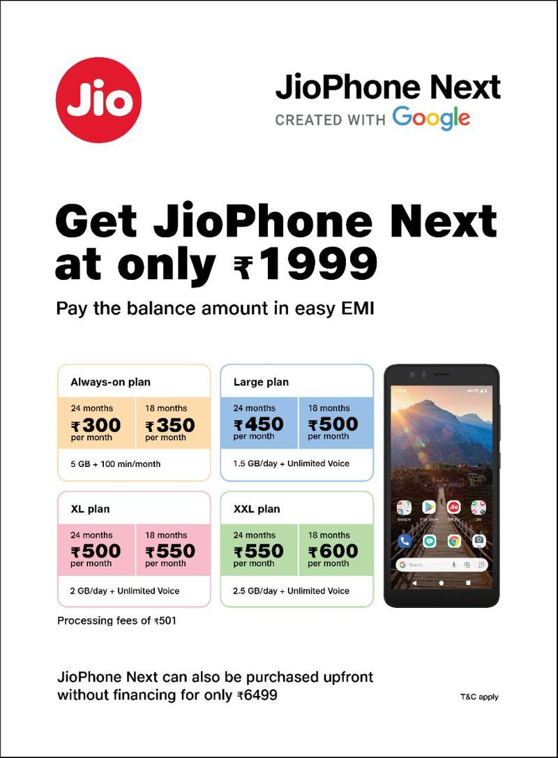 Jio Phone Next Booking starts offers and the EMI plans