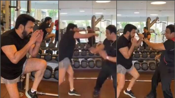 mohanlal boxing practice with wellness trainer jaison paulson priyadarshan movie video mohanlal boxing practice with wellness trainer jaison paulson priyadarshan movie video