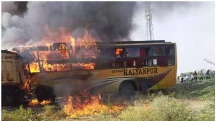 Bus colliding with Tanker in Rajastah; 12 people burnt to death Bus colliding with Tanker in Rajastah; 12 people burnt to death