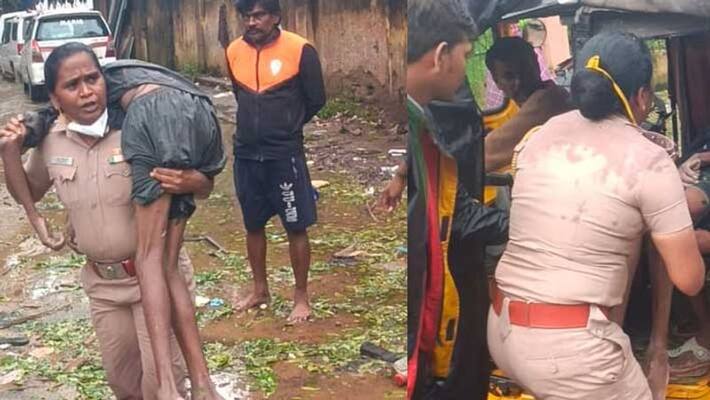 Chennai inspector Rajeswari carries unconscious man on her shoulders Chennai inspector Rajeswari carries unconscious man on her shoulders
