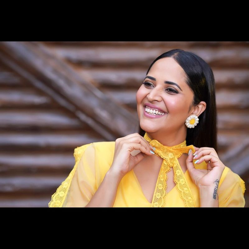 anchor ansuya latest photo shoot blows your mind for sure she shines in yellow frack