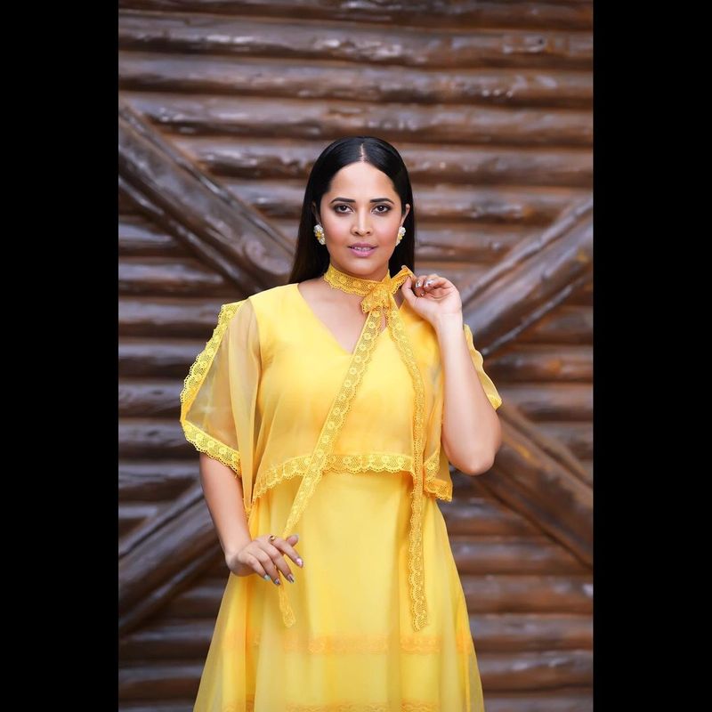 anchor ansuya latest photo shoot blows your mind for sure she shines in yellow frack