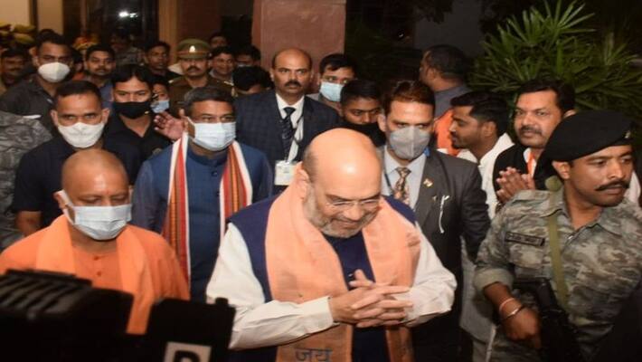 UP Election 2022,amit shah in varanasi bjp election strategy for election with cm yogi adityanath and others stb UP Election 2022,amit shah in varanasi bjp election strategy for election with cm yogi adityanath and others stb
