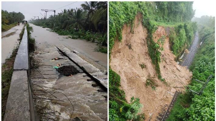 Landslide to railway track in thiruvananthapuram trains cancelled Landslide to railway track in thiruvananthapuram trains cancelled