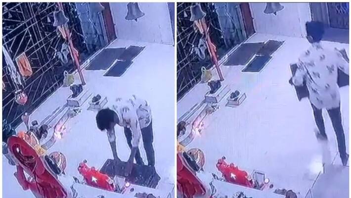 thief stole cash box after praying hanuman.. video viral thief stole cash box after praying hanuman.. video viral