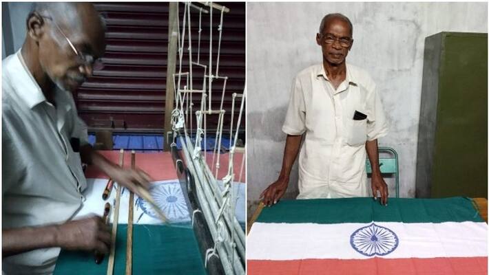 Ayyappan weaves the national flag on handloom Ayyappan weaves the national flag on handloom