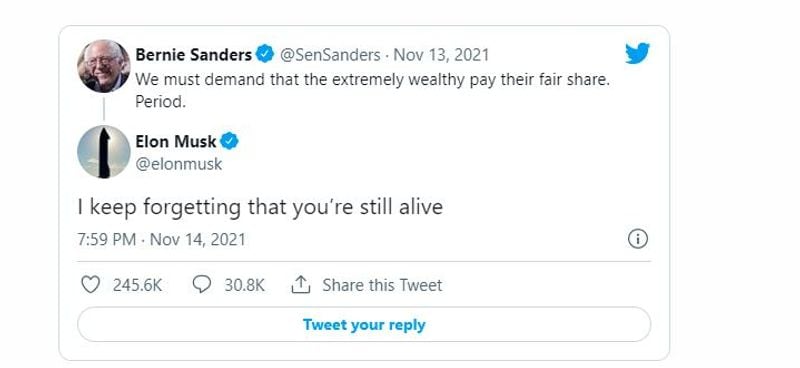 I keep forgetting you're still alive:' Elon Musk trolls Bernie Sanders on Twitter