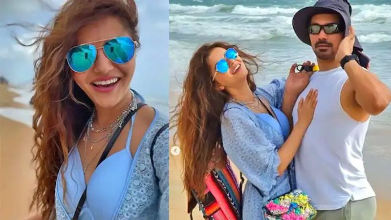 rubina dilaik sit on husband abhinav shukla lap in bikini kpg