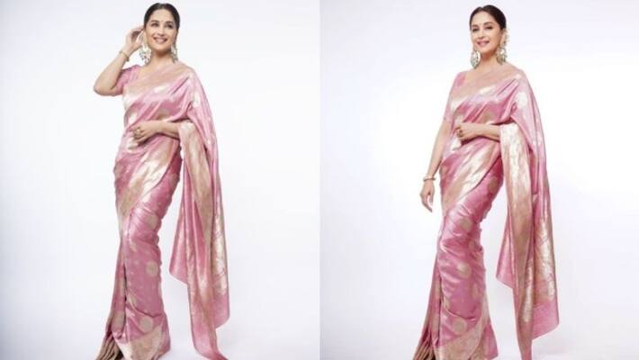 madhuri dixit wore pink silk saree pics viral madhuri dixit wore pink silk saree pics viral