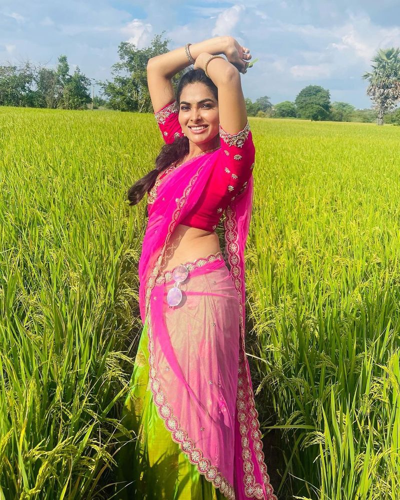 bigg boss divi jaw dropping poses rises heat in half saree
