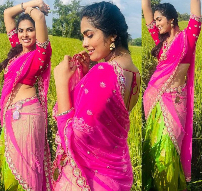 bigg boss divi jaw dropping poses rises heat in half saree