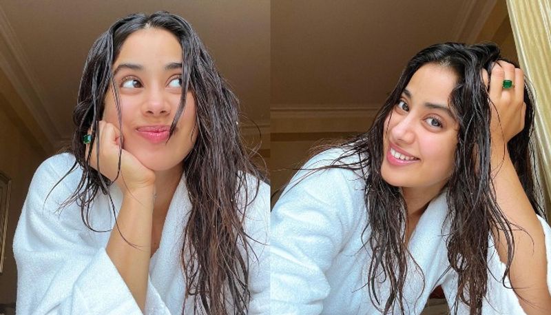 janhvi kapoor mind blowing pose in bath towel netizens hot comments