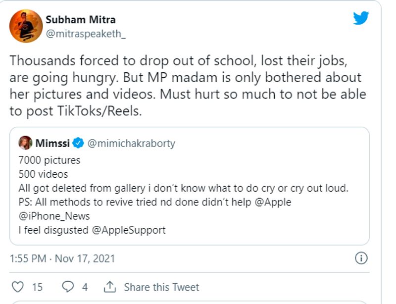 7000 Pics Deleted From iPhone Trinamool MP Mimi Chakraborty Tags Apple For Help netizens troll dpl
