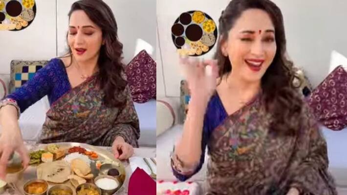 Madhuri Dixit enjoying Gujarati Thali post viral Madhuri Dixit enjoying Gujarati Thali post viral