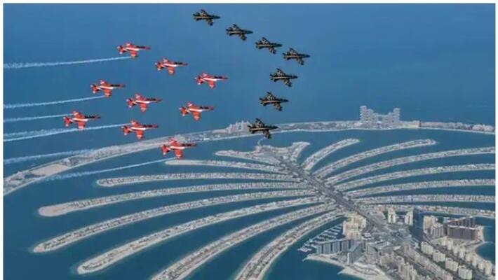 Indias Suryakiran Teams flypast in Dubai Air Show Indias Suryakiran Teams flypast in Dubai Air Show