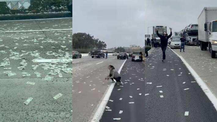armoured van spills money in San Diego motorway armoured van spills money in San Diego motorway