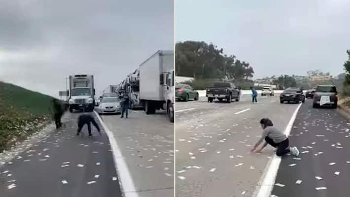 South California bag full of notes from a truck fell on the road kpn South California bag full of notes from a truck fell on the road kpn