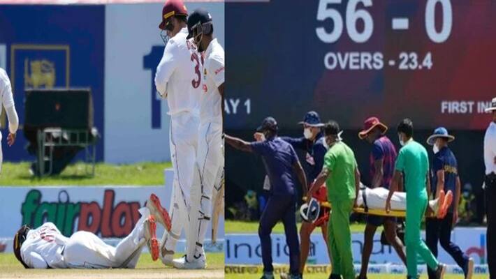 west indies debutant jeremy solozano stretchered off field after nasty blow on helmet during first test against sri lanka west indies debutant jeremy solozano stretchered off field after nasty blow on helmet during first test against sri lanka