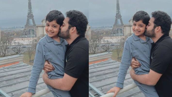 ntr shared adorable picture with his son abhay ram at paris vacation ntr shared adorable picture with his son abhay ram at paris vacation