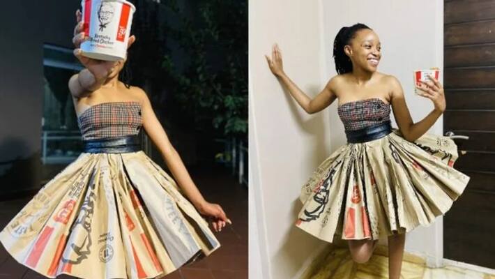 Girl Makes Dress With Recycled Kfc Packaging Girl Makes Dress With Recycled Kfc Packaging