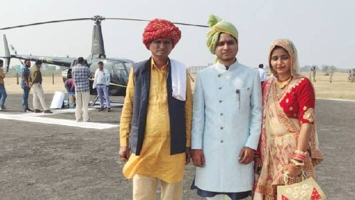 unique marriage groom came to neemach by helicopter to pick up his bride unique marriage groom came to neemach by helicopter to pick up his bride