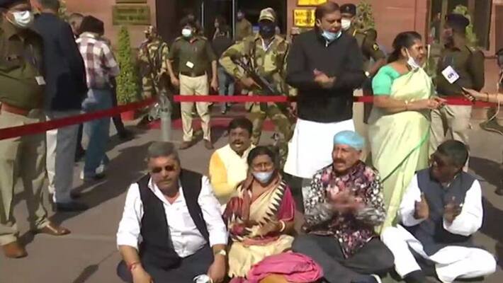 Tripura dispute, TMC MPs stage a sit-in protest outside the Ministry of Home Affairs KPA Tripura dispute, TMC MPs stage a sit-in protest outside the Ministry of Home Affairs KPA