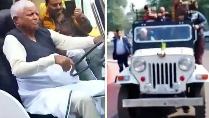 rjd supremo lalu prasad yadav got out with open jeep and drive on the streets of patna rjd supremo lalu prasad yadav got out with open jeep and drive on the streets of patna