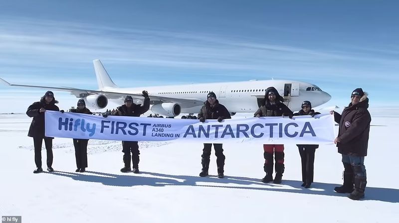 Wolf s Fang lands their chartered A340 Airbus in Antarctica