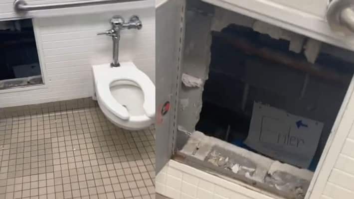 Video of secret room found in school bathroom goes viral kpn Video of secret room found in school bathroom goes viral kpn