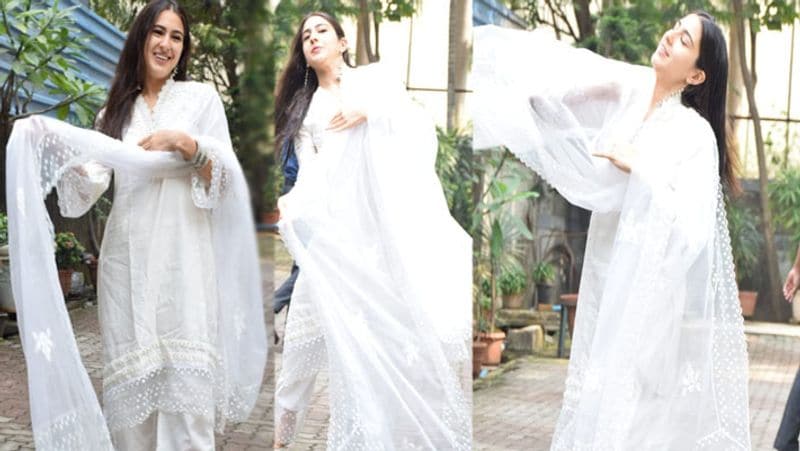 Sara Ali Khan seen in white suit in atangi re trailer launch NTP