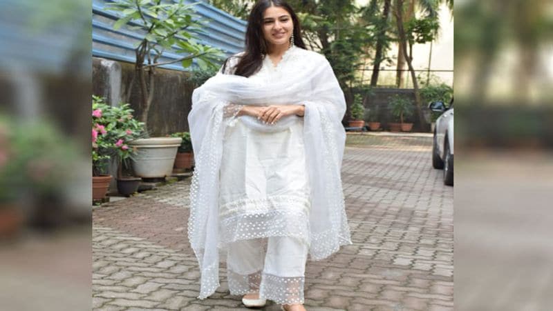 Sara Ali Khan seen in white suit in atangi re trailer launch NTP