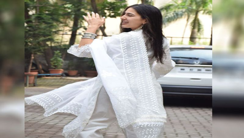 Sara Ali Khan seen in white suit in atangi re trailer launch NTP