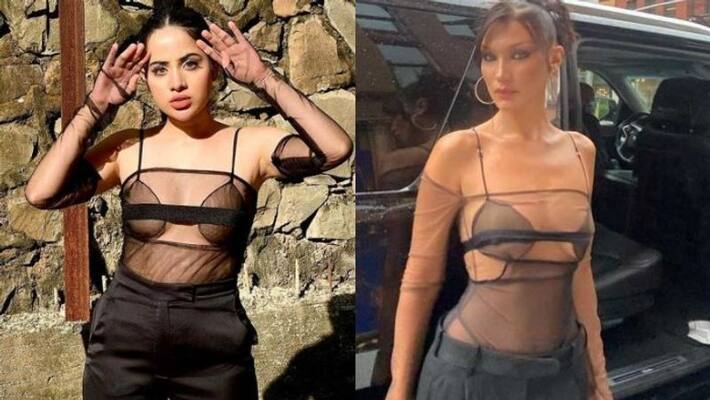 Urfi Javed Copies Bella Hadid s Sheer Bodysuit Style Urfi Javed Copies Bella Hadid s Sheer Bodysuit Style