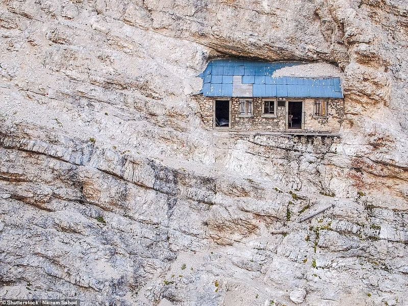 Shelter at top of the Alps in World War I its waiting for travelers