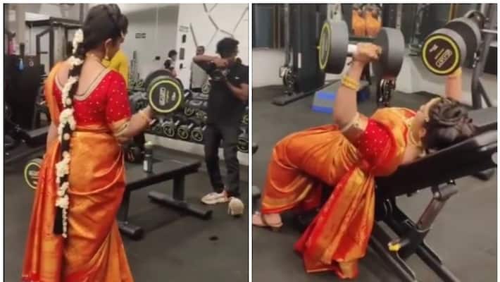 bride went to gym in wedding attire in a video bride went to gym in wedding attire in a video