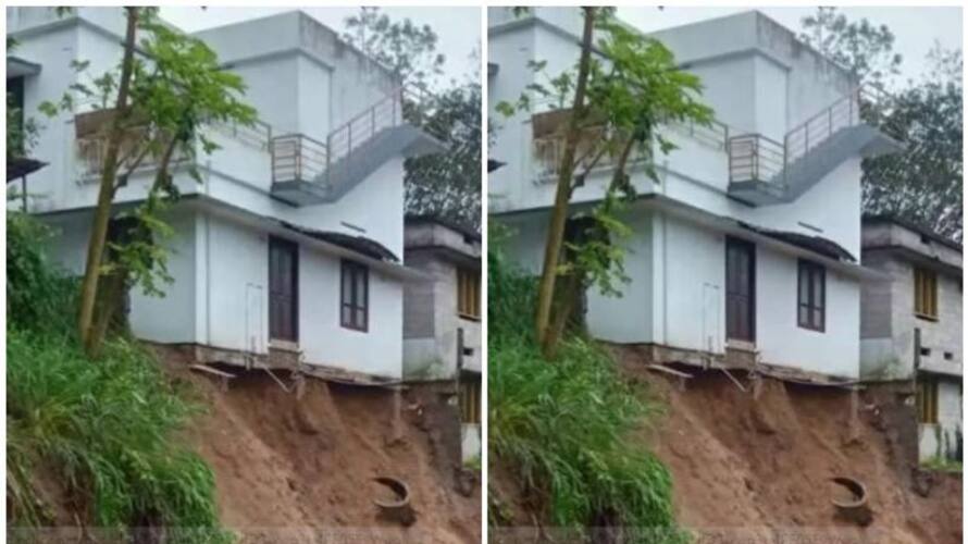 Kerala rains: House in danger due to landslide in Malayinkeezh Kerala rains: House in danger due to landslide in Malayinkeezh