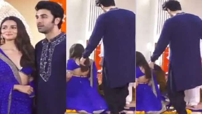 Ranbir Kapoor Trolled For Kicking Alia Bhatt Lehenga During Diwali Watch Viral Video NTP Ranbir Kapoor Trolled For Kicking Alia Bhatt Lehenga During Diwali Watch Viral Video NTP