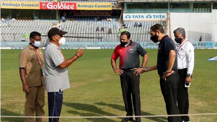 INDvNZ Toss delayed due to wet outfield in Mumbai INDvNZ Toss delayed due to wet outfield in Mumbai