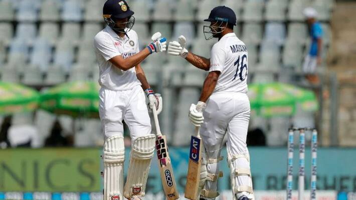 Ind vs NZ Mumbai Test Mayank Agarwal Half Century helps Team India Stable after 3 Quick wickets Fall kvn Ind vs NZ Mumbai Test Mayank Agarwal Half Century helps Team India Stable after 3 Quick wickets Fall kvn