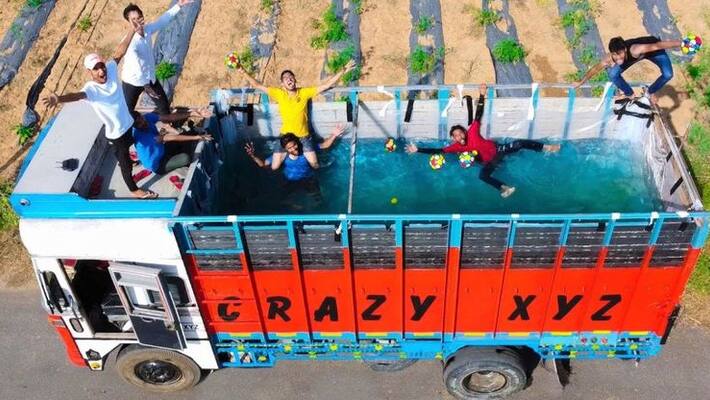 Vlogger converts a truck into a swimming pool on wheels viral video Vlogger converts a truck into a swimming pool on wheels viral video
