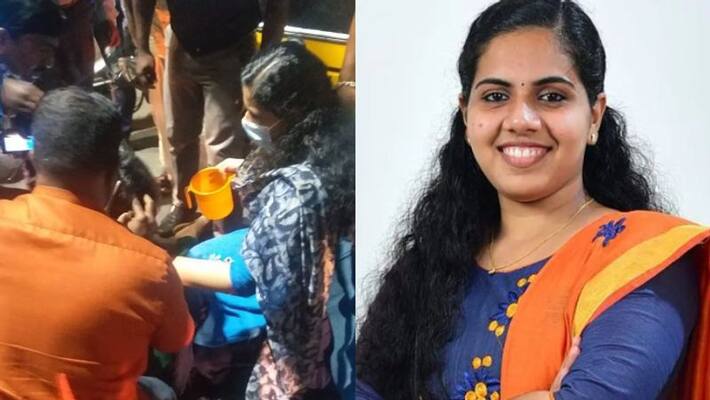 Thiruvananthapuram mayor Arya Rajendran helps family who met accident in Poojapura Thiruvananthapuram mayor Arya Rajendran helps family who met accident in Poojapura
