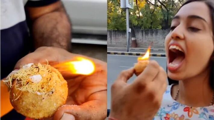 Girl eats fire golgappa in viral video Girl eats fire golgappa in viral video