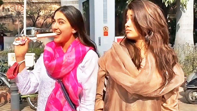 Atrangi Re Actress Sara Ali Khan eats kulfi with JanhviKapoor in Delhi