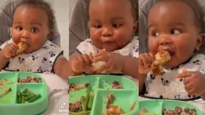 Adorable Baby Eats Full Chicken Wing On His Own Adorable Baby Eats Full Chicken Wing On His Own