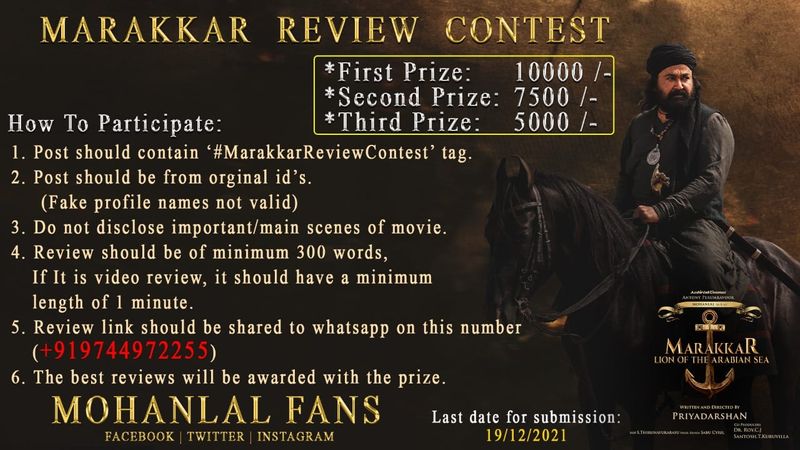 marakkar review contest by mohanlal fans priyadarshan aashirvad cinemas