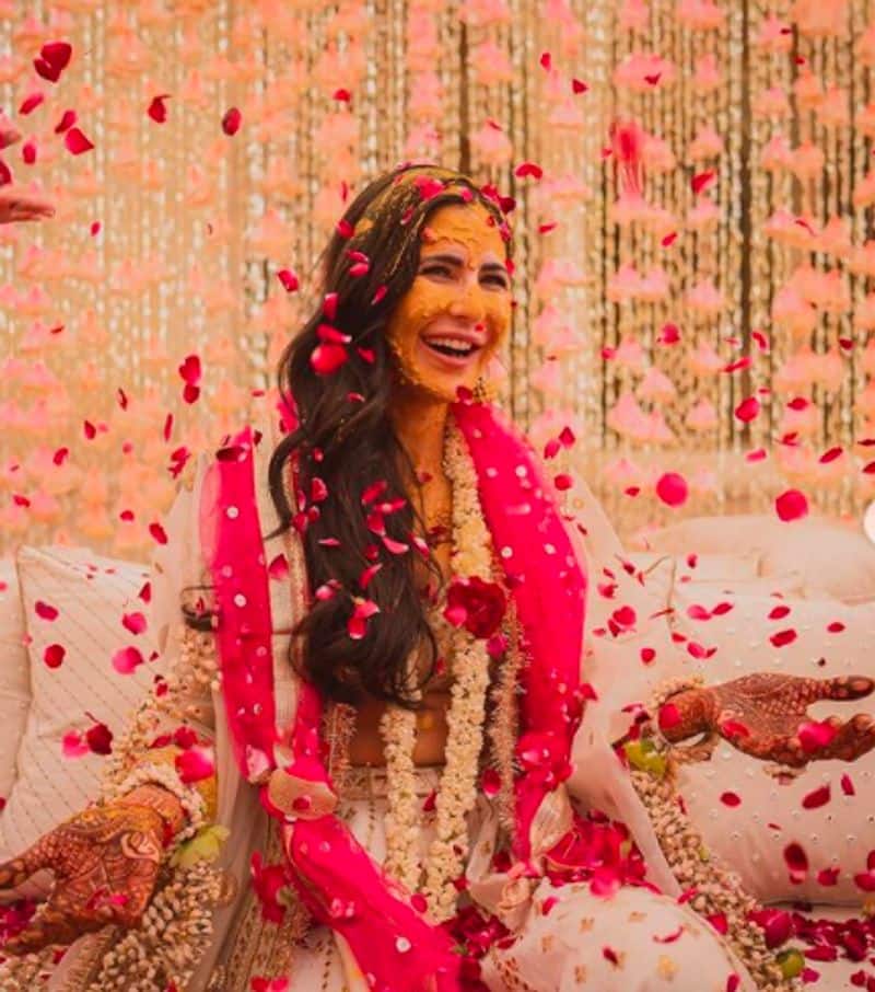 Katrina Kaif Vicky Kaushal share stunning stills from haldi ceremony dpl