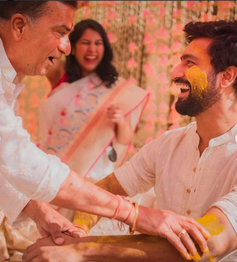 Katrina Kaif Vicky Kaushal share stunning stills from haldi ceremony dpl