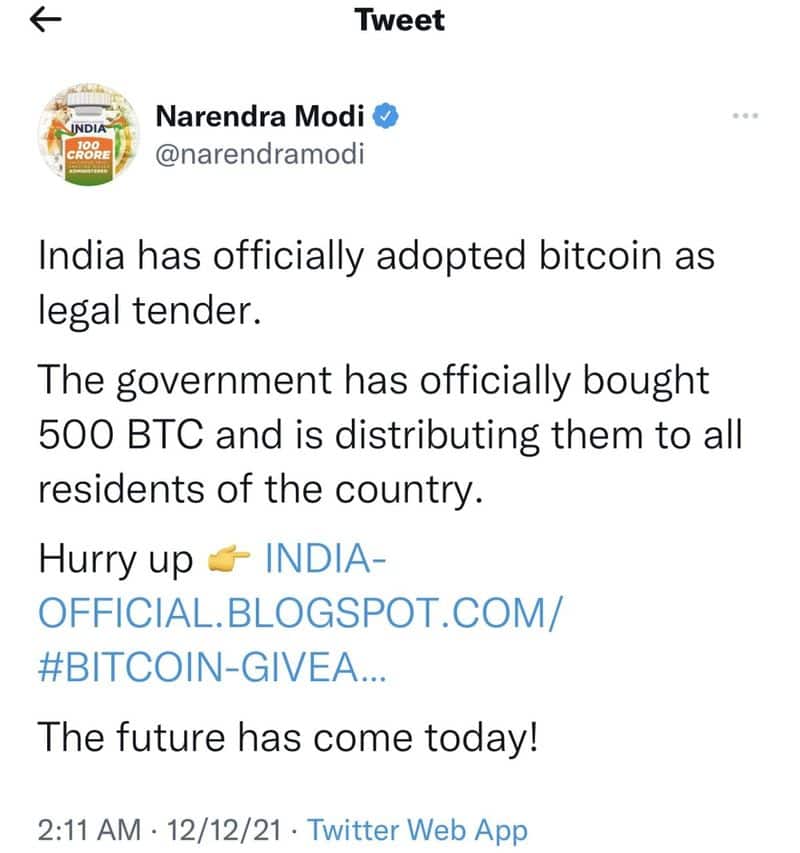 PM Modis Twitter account hacked now restored tweet on Bitcoin deleted mnj