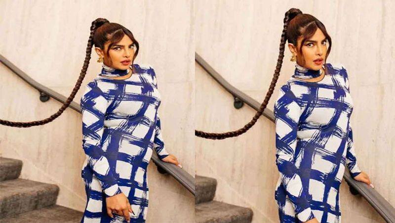 priyanka chopra looks hot in proenza scholder blue dress and log braid for matrix movie promotion NTP